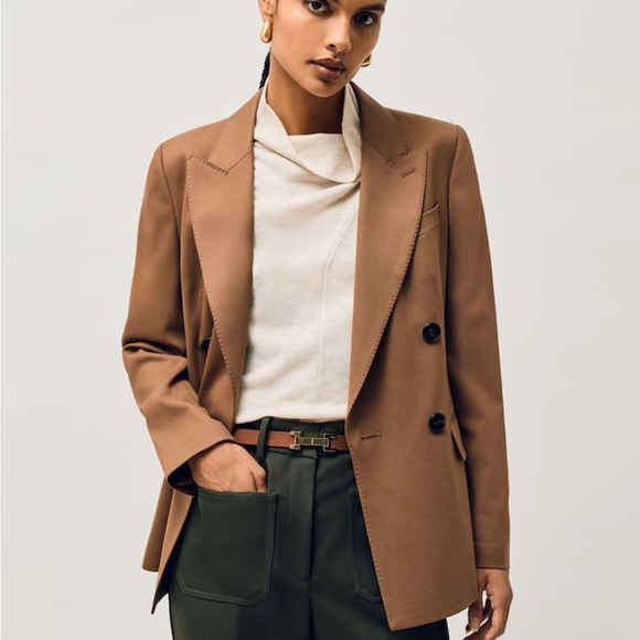 NWOT Reiss Hayley Leather Square Hinge Belt in Tan (M) - Picture 3 of 11